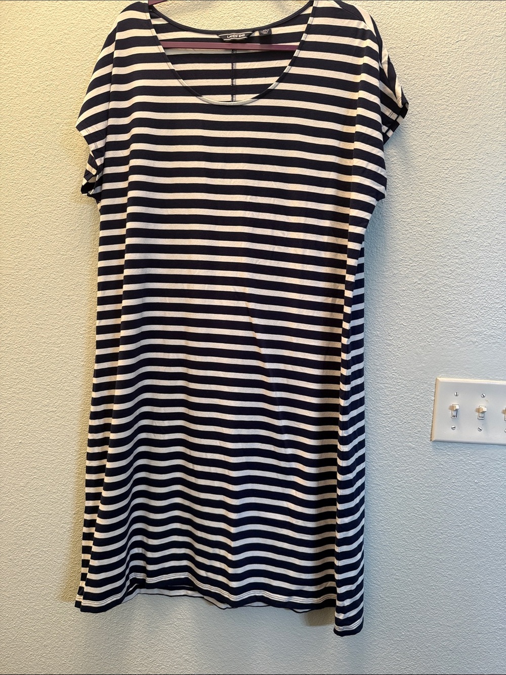 Lands' End Black & White Striped Short Sleeve Dress